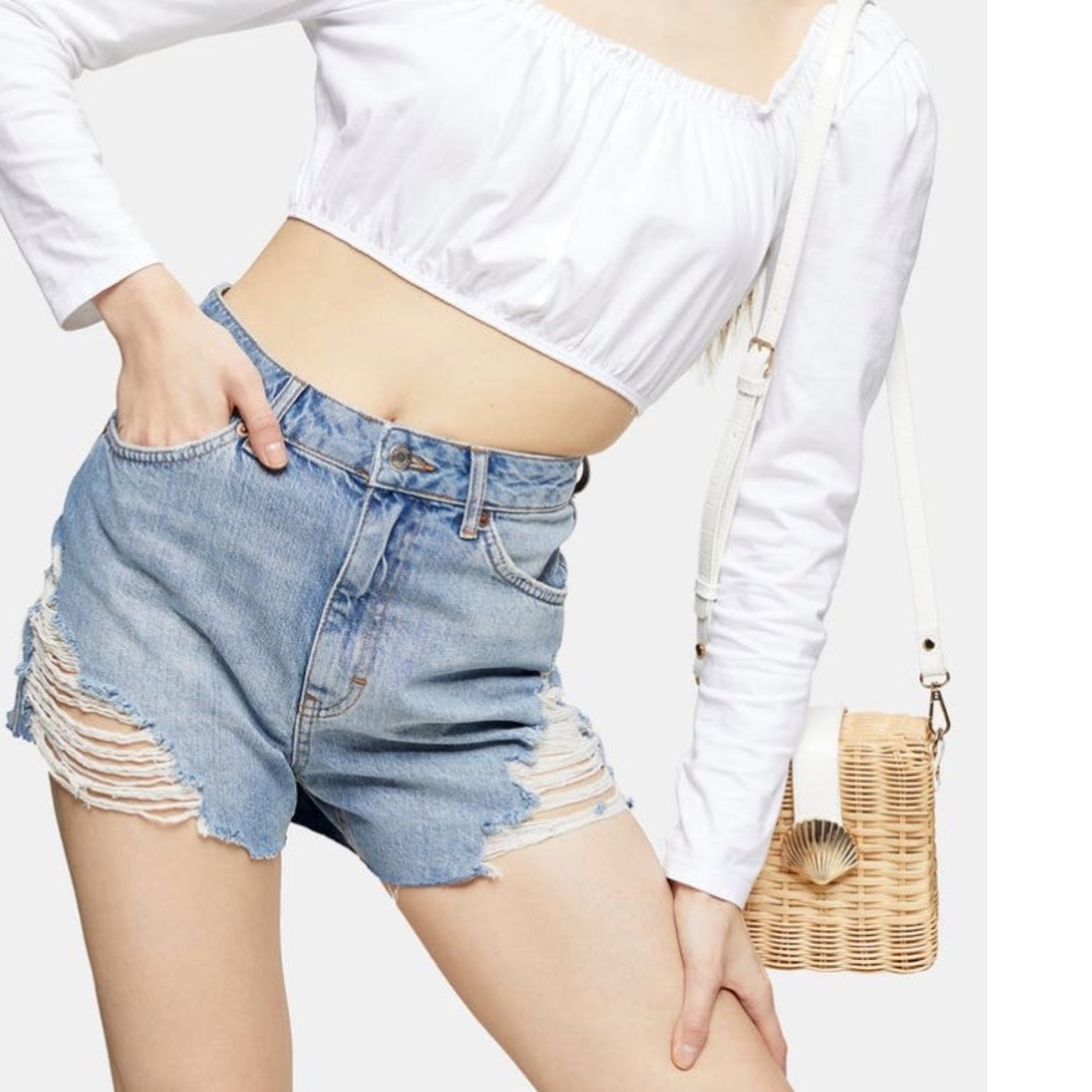 TOPSHOP ripped denim mom shorts size 12